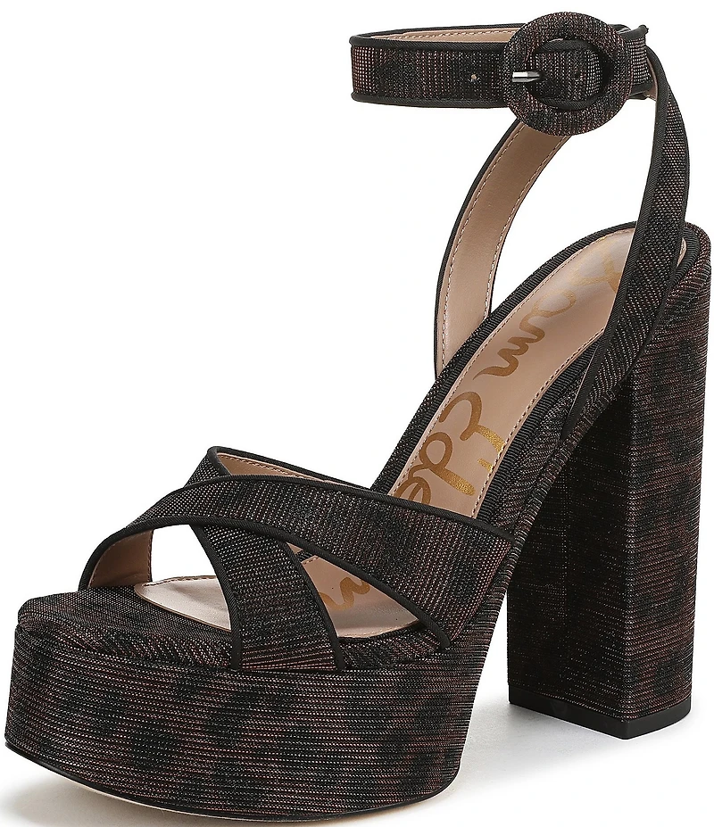 Sam Edelman Savannah Leopard Glitz Fabric Ankle Strap Platform Dress Sandals