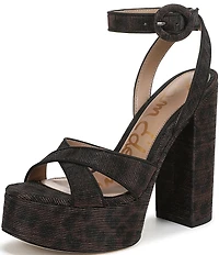 Sam Edelman Savannah Leopard Glitz Fabric Ankle Strap Platform Dress Sandals