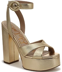 Sam Edelman Savannah Metallic Leather Ankle Strap Platform Dress Sandals