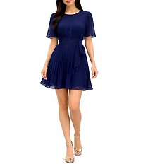 Sam Edelman Short Sleeve Pleated Mini A Line Dress