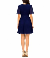 Sam Edelman Short Sleeve Pleated Mini A Line Dress