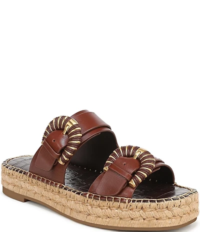 Sam Edelman Tabbey Leather Buckle Detail Espadrille Platform Slide Sandals