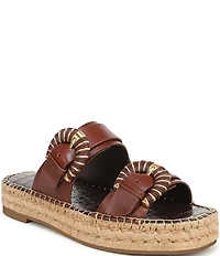 Sam Edelman Tabbey Leather Buckle Detail Espadrille Platform Slide Sandals