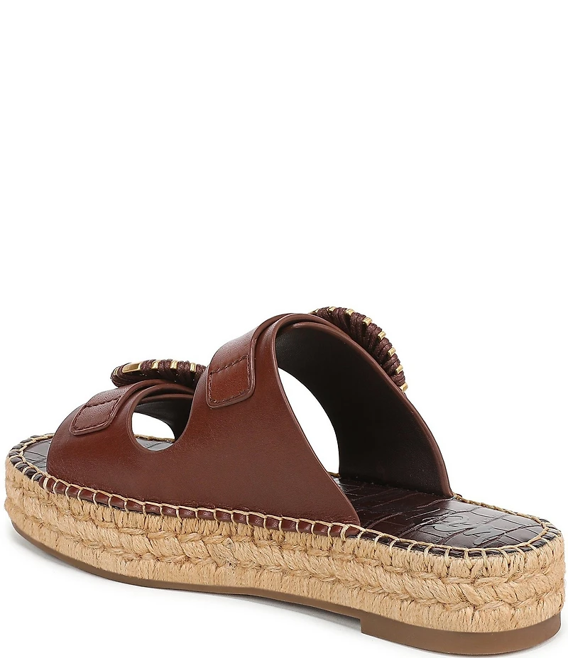 Sam Edelman Tabbey Leather Buckle Detail Espadrille Platform Slide Sandals
