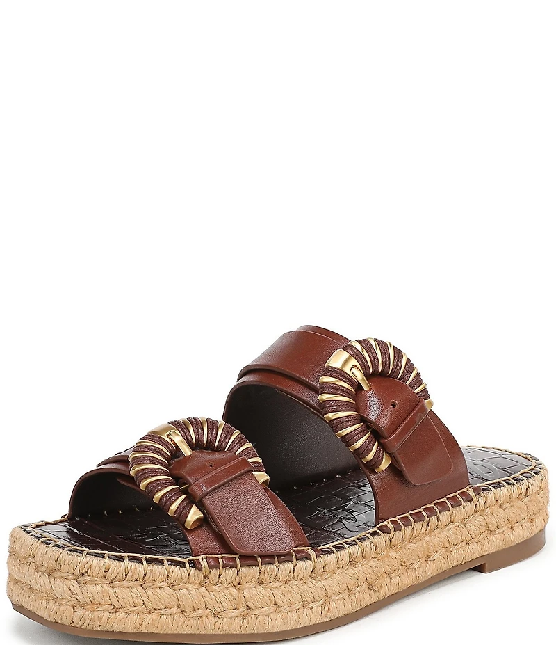 Sam Edelman Tabbey Leather Buckle Detail Espadrille Platform Slide Sandals