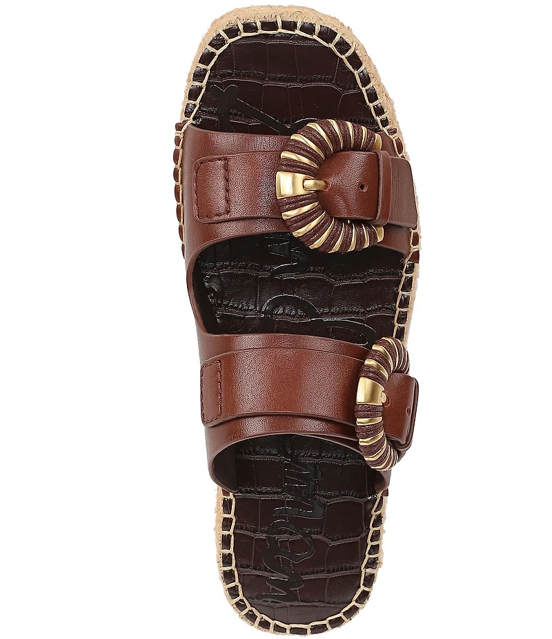 Sam Edelman Tabbey Leather Buckle Detail Espadrille Platform Slide Sandals
