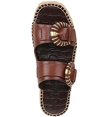 Sam Edelman Tabbey Leather Buckle Detail Espadrille Platform Slide Sandals