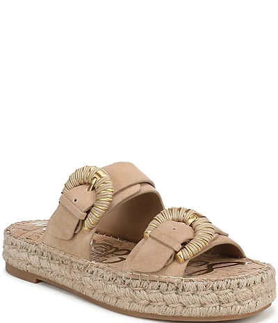 Sam Edelman Tabbey Suede Buckle Detail Espadrille Platform Slide Sandals