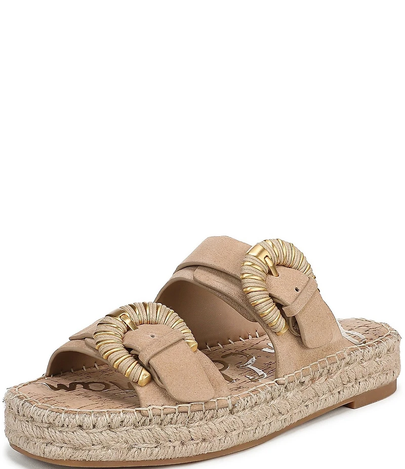 Sam Edelman Tabbey Suede Buckle Detail Espadrille Platform Slide Sandals