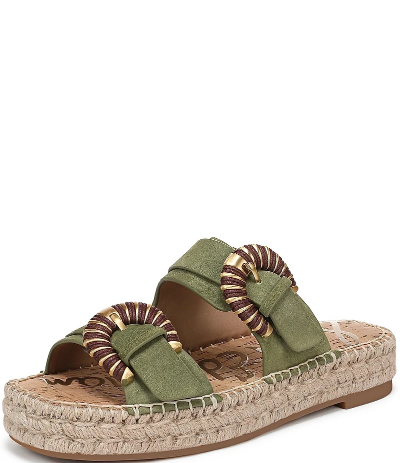 Sam Edelman Tabbey Suede Buckle Detail Espadrille Platform Slide Sandals