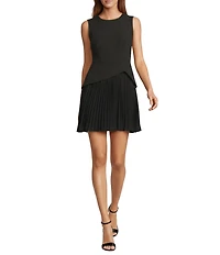 Sam Edelman Tailored Crepe Woven Chiffon Pleated Skirt Sheath Mini Dress