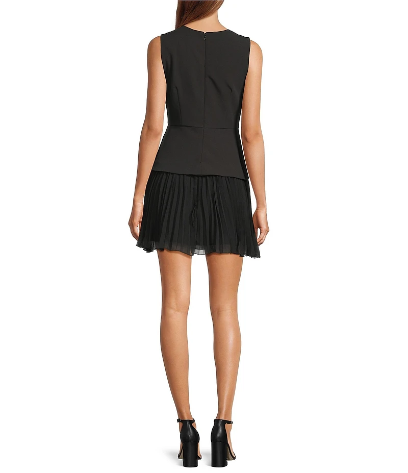 Sam Edelman Tailored Crepe Woven Chiffon Pleated Skirt Sheath Mini Dress