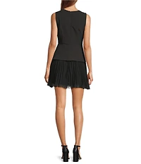 Sam Edelman Tailored Crepe Woven Chiffon Pleated Skirt Sheath Mini Dress