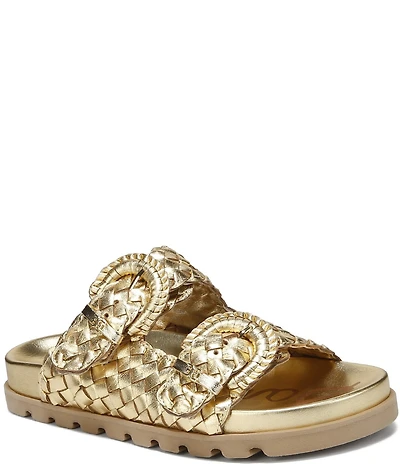 Sam Edelman Tiffanie Woven Leather Buckle Detail Slide Sandals