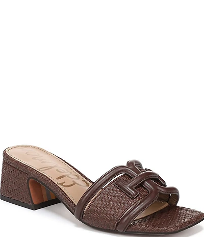 Sam Edelman Waylon Leather and Raffia Double E Logo Slide Sandals