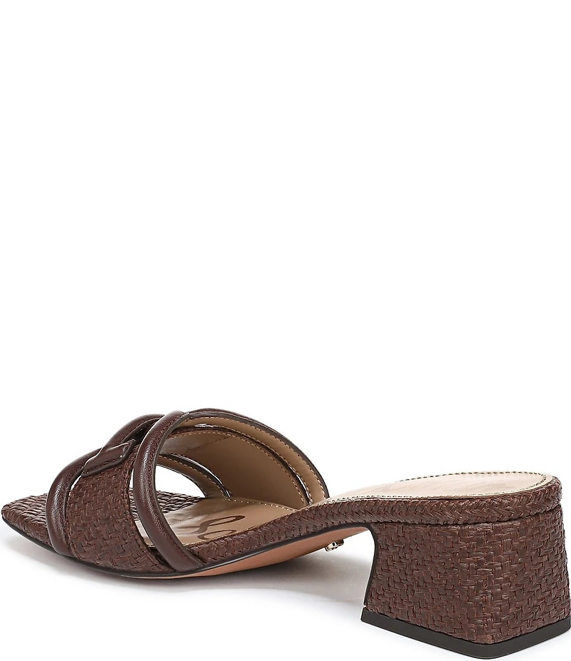 Sam Edelman Waylon Leather and Raffia Double E Logo Slide Sandals