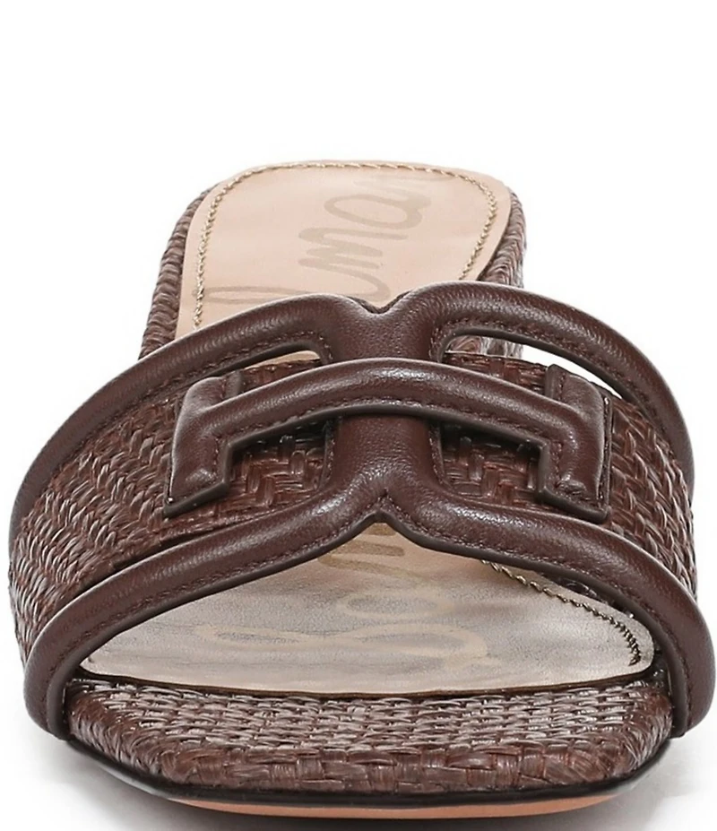 Sam Edelman Waylon Leather and Raffia Double E Logo Slide Sandals