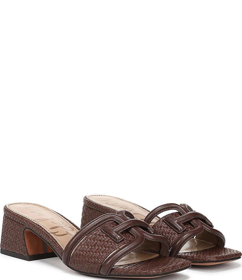 Sam Edelman Waylon Leather and Raffia Double E Logo Slide Sandals