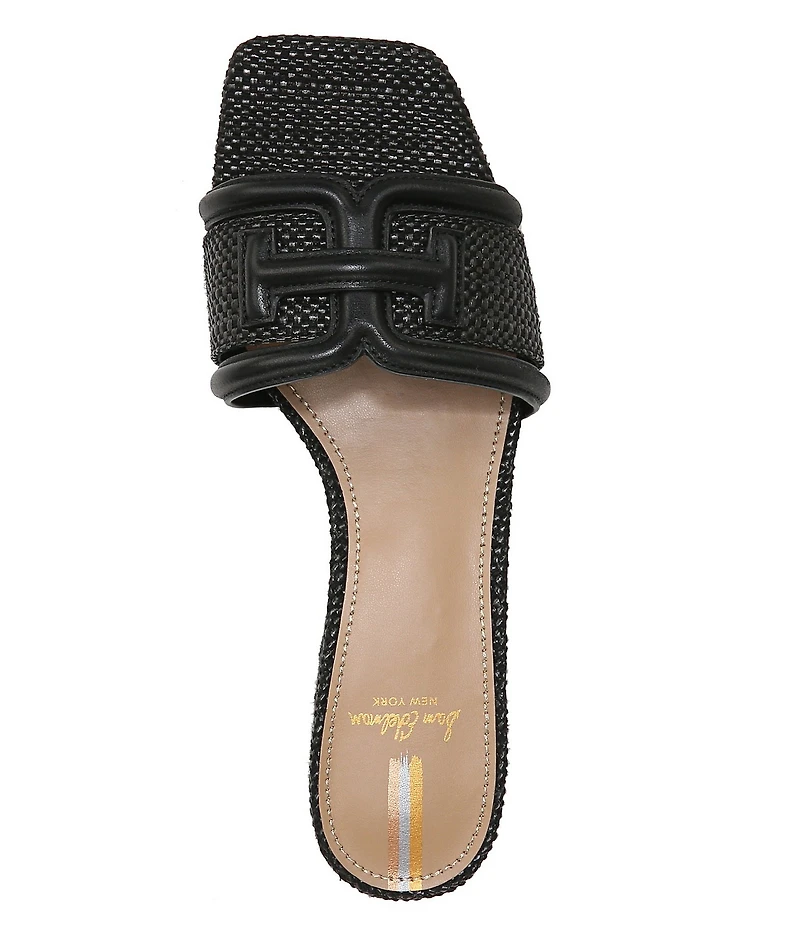 Sam Edelman Waylon Leather and Raffia Double E Logo Slide Sandals