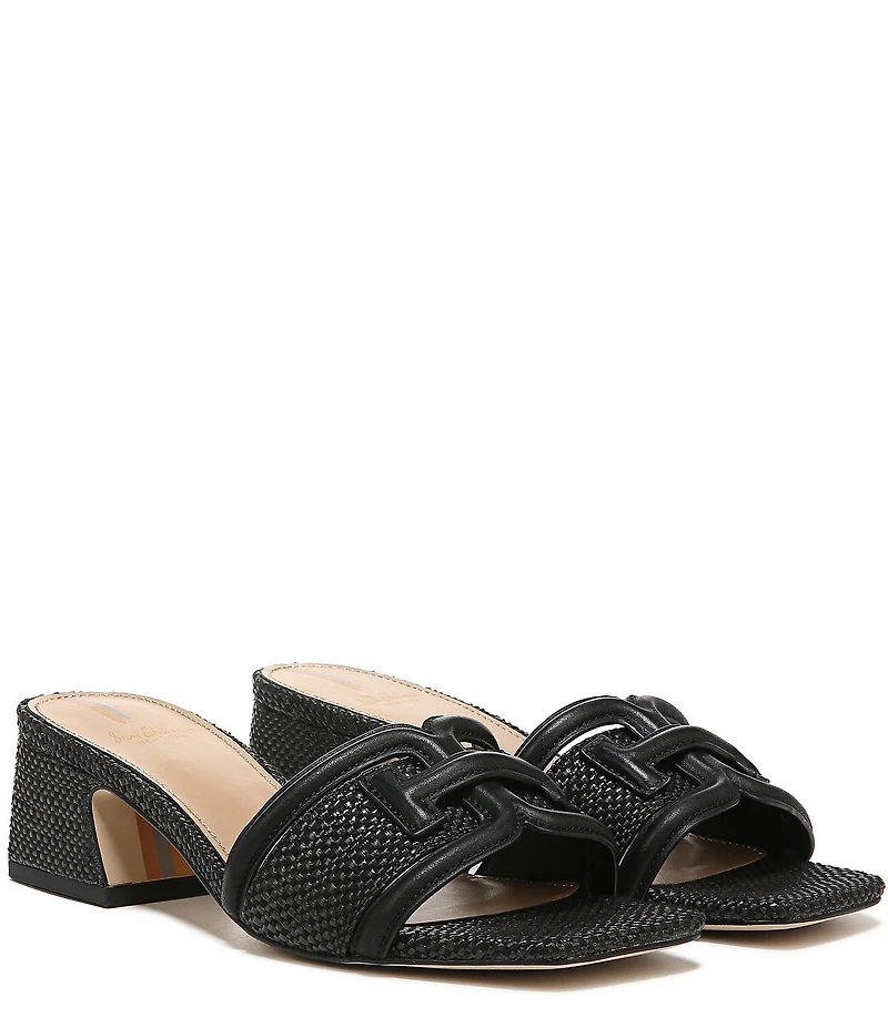 Sam Edelman Waylon Leather and Raffia Double E Logo Slide Sandals