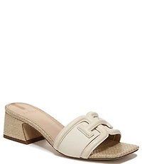 Sam Edelman Waylon Pebbled Leather and Raffia Double E Logo Slide Sandals