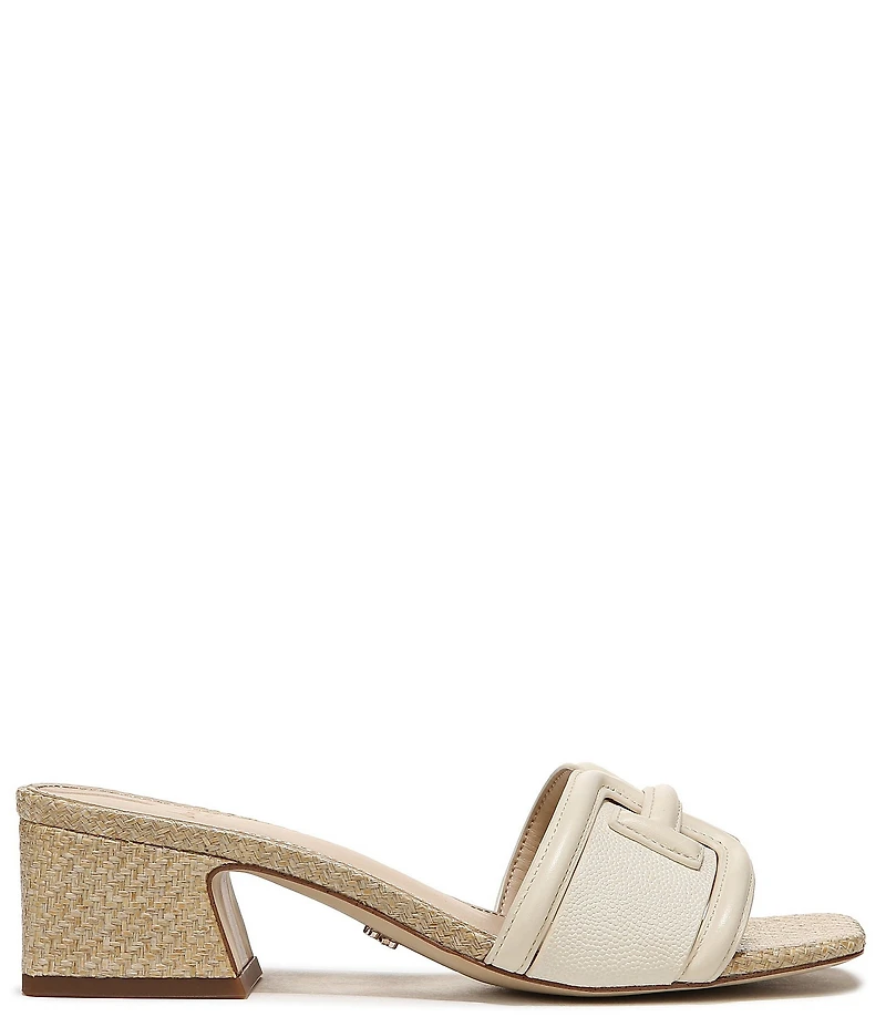 Sam Edelman Waylon Pebbled Leather and Raffia Double E Logo Slide Sandals