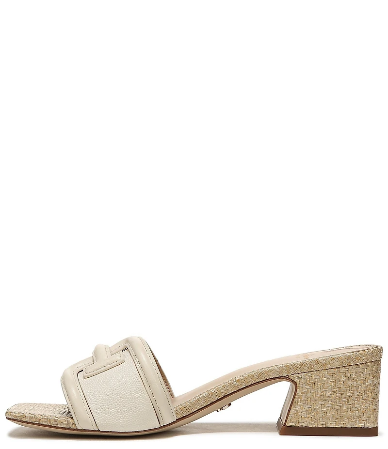 Sam Edelman Waylon Pebbled Leather and Raffia Double E Logo Slide Sandals