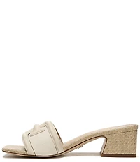Sam Edelman Waylon Pebbled Leather and Raffia Double E Logo Slide Sandals