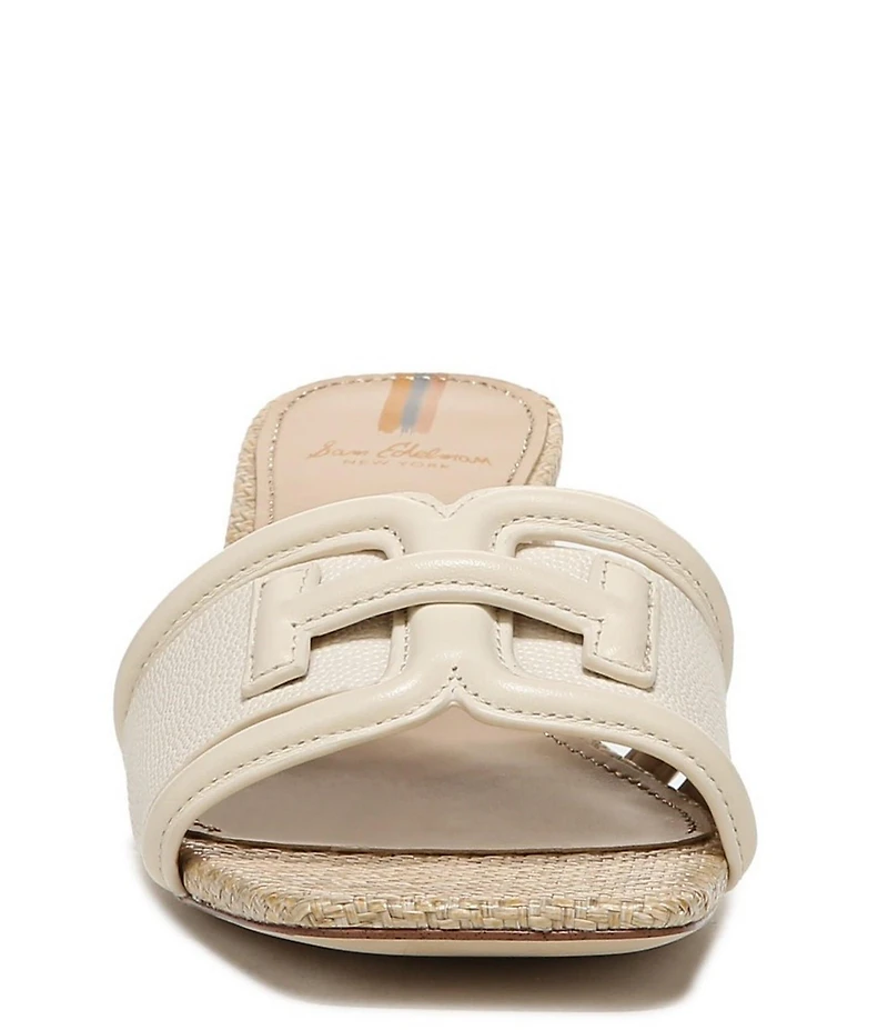 Sam Edelman Waylon Pebbled Leather and Raffia Double E Logo Slide Sandals