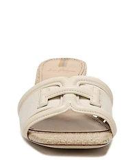 Sam Edelman Waylon Pebbled Leather and Raffia Double E Logo Slide Sandals