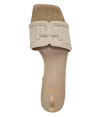 Sam Edelman Waylon Pebbled Leather and Raffia Double E Logo Slide Sandals