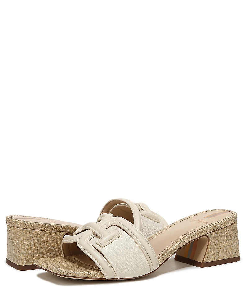 Sam Edelman Waylon Pebbled Leather and Raffia Double E Logo Slide Sandals