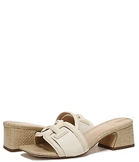 Sam Edelman Waylon Pebbled Leather and Raffia Double E Logo Slide Sandals