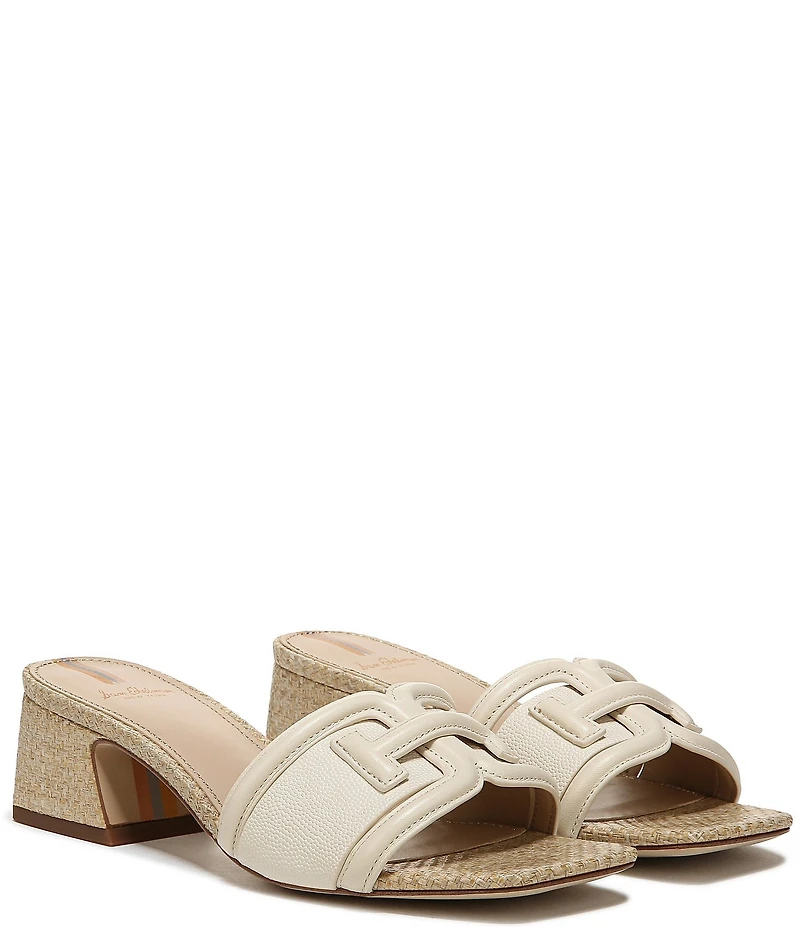 Sam Edelman Waylon Pebbled Leather and Raffia Double E Logo Slide Sandals