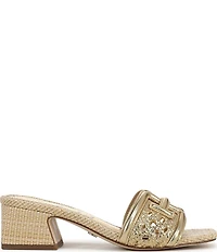 Sam Edelman Waylon Metallic Woven Raffia and Leather Double E Logo Slide Sandals