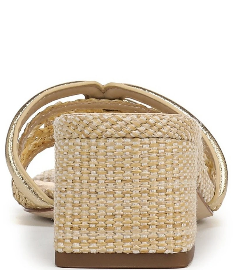 Sam Edelman Waylon Metallic Woven Raffia and Leather Double E Logo Slide Sandals