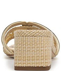 Sam Edelman Waylon Metallic Woven Raffia and Leather Double E Logo Slide Sandals