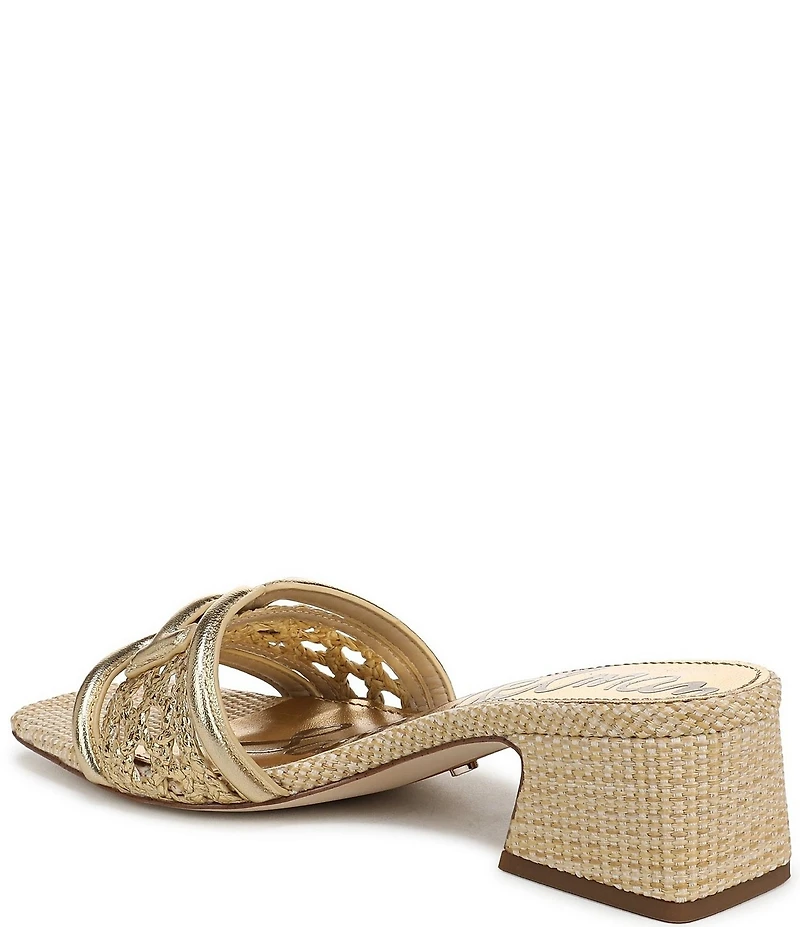 Sam Edelman Waylon Metallic Woven Raffia and Leather Double E Logo Slide Sandals