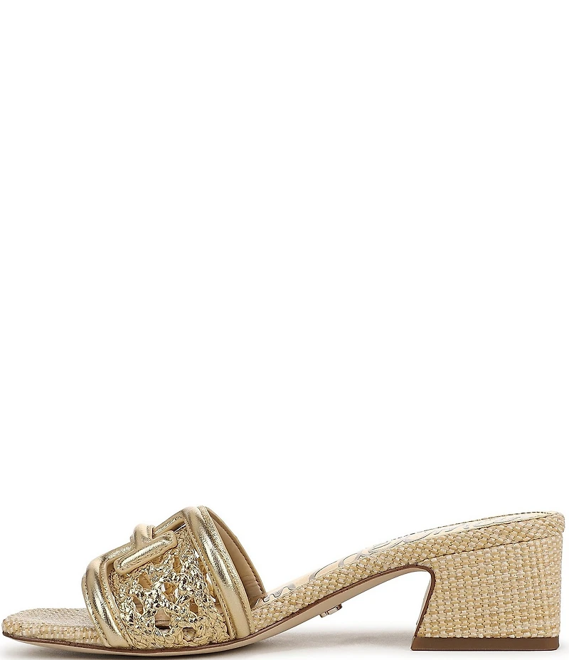 Sam Edelman Waylon Metallic Woven Raffia and Leather Double E Logo Slide Sandals