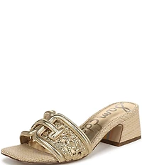 Sam Edelman Waylon Metallic Woven Raffia and Leather Double E Logo Slide Sandals