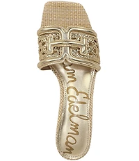 Sam Edelman Waylon Metallic Woven Raffia and Leather Double E Logo Slide Sandals