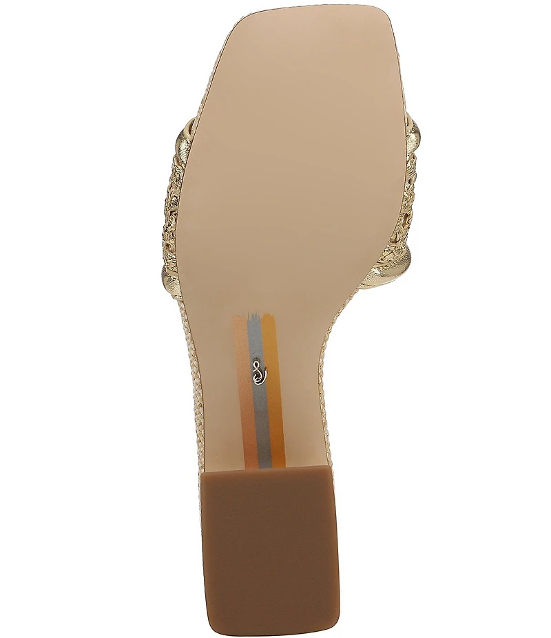 Sam Edelman Waylon Metallic Woven Raffia and Leather Double E Logo Slide Sandals