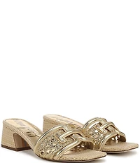 Sam Edelman Waylon Metallic Woven Raffia and Leather Double E Logo Slide Sandals