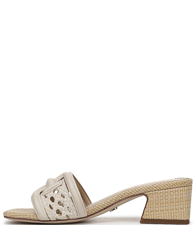 Sam Edelman Waylon Woven Raffia and Leather Double E Logo Slide Sandals