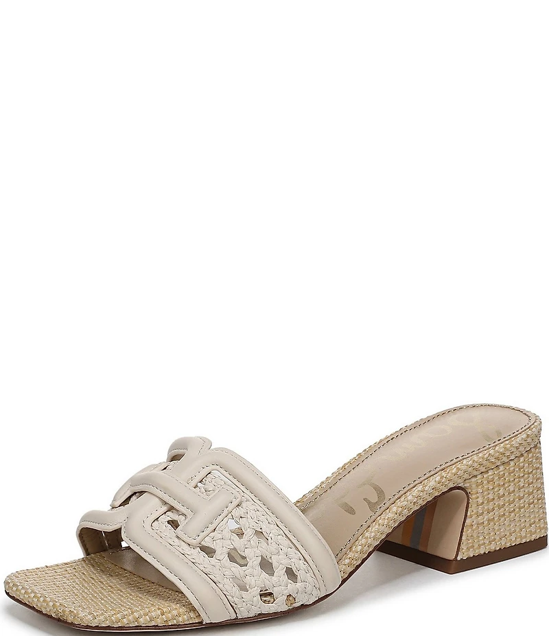 Sam Edelman Waylon Woven Raffia and Leather Double E Logo Slide Sandals