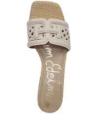 Sam Edelman Waylon Woven Raffia and Leather Double E Logo Slide Sandals
