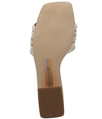 Sam Edelman Waylon Woven Raffia and Leather Double E Logo Slide Sandals