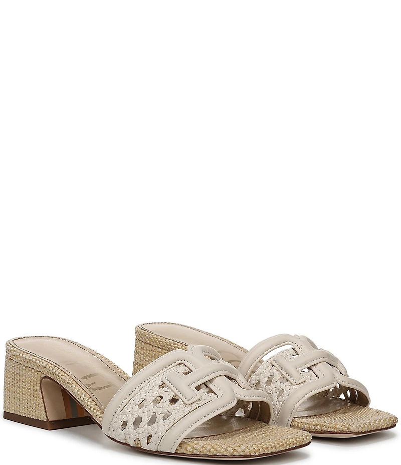Sam Edelman Waylon Woven Raffia and Leather Double E Logo Slide Sandals
