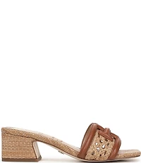 Sam Edelman Waylon Woven Raffia and Leather Double E Logo Slide Sandals