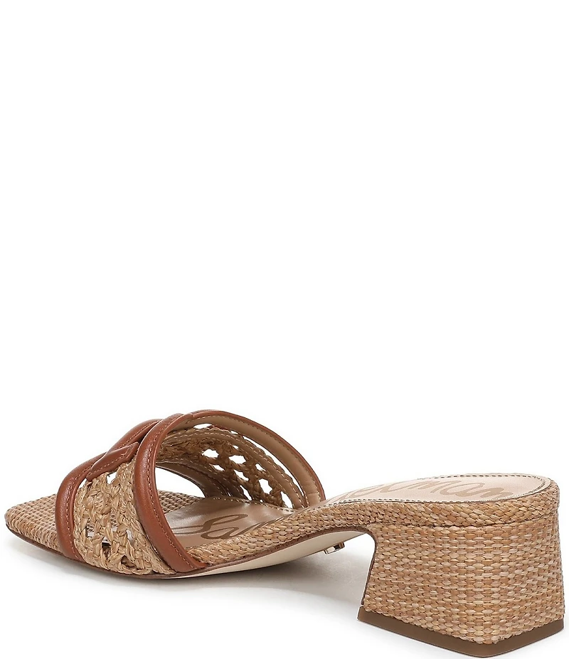 Sam Edelman Waylon Woven Raffia and Leather Double E Logo Slide Sandals